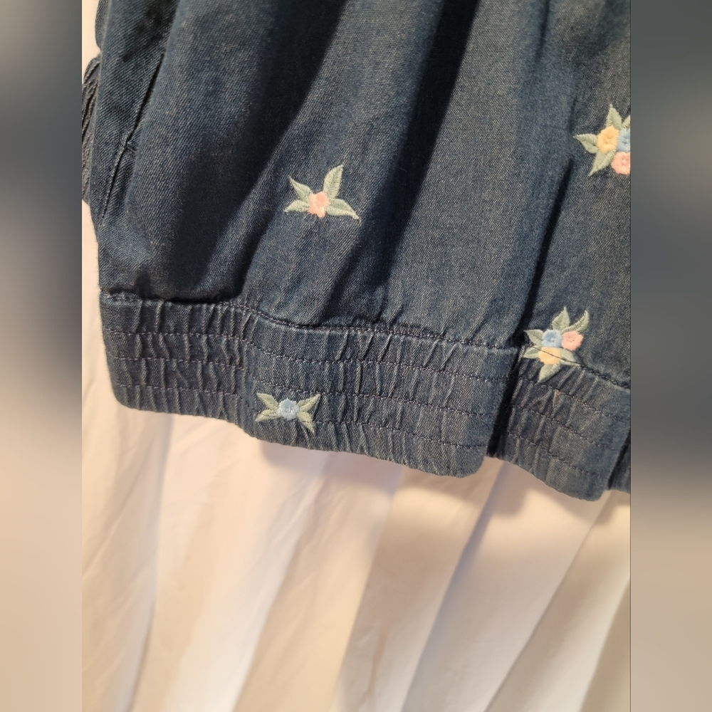 Embroidered Denim Button-Up Shirt Jacket With Subtle Rhinestones - Picture 10 of 16